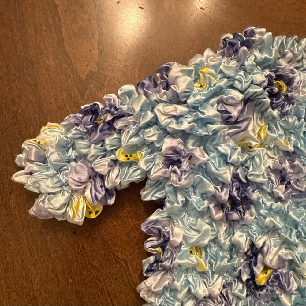Light Blue Floral Smocked Short-Sleeve Blouse - Picture 4 of 7